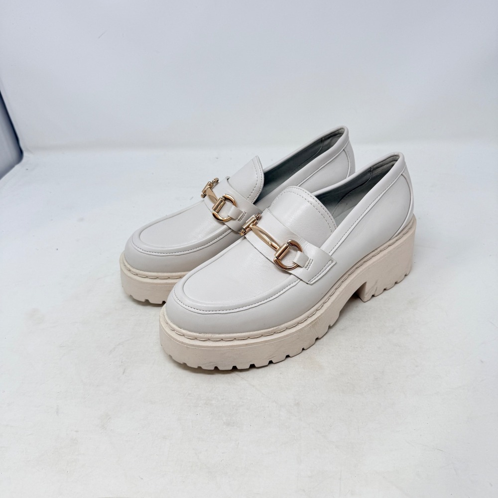 Steve Madden Platform Loafers Cream Size 8 Horsebit Lug Sole Chunky Office Mod